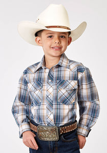 BOYS LONG SLEEVE SNAP MADRAS PLAID WESTERN SHIRT