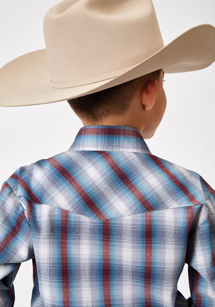 BOYS LONG SLEEVE SNAP AMERICANA PLAID WESTERN SHIRT