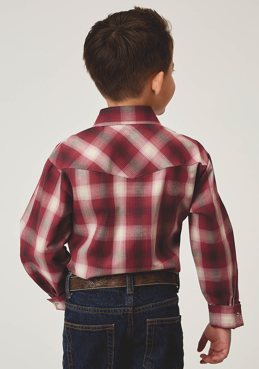 BOYS LONG SLEEVE SNAP RED PLAID WESTERN SHIRT