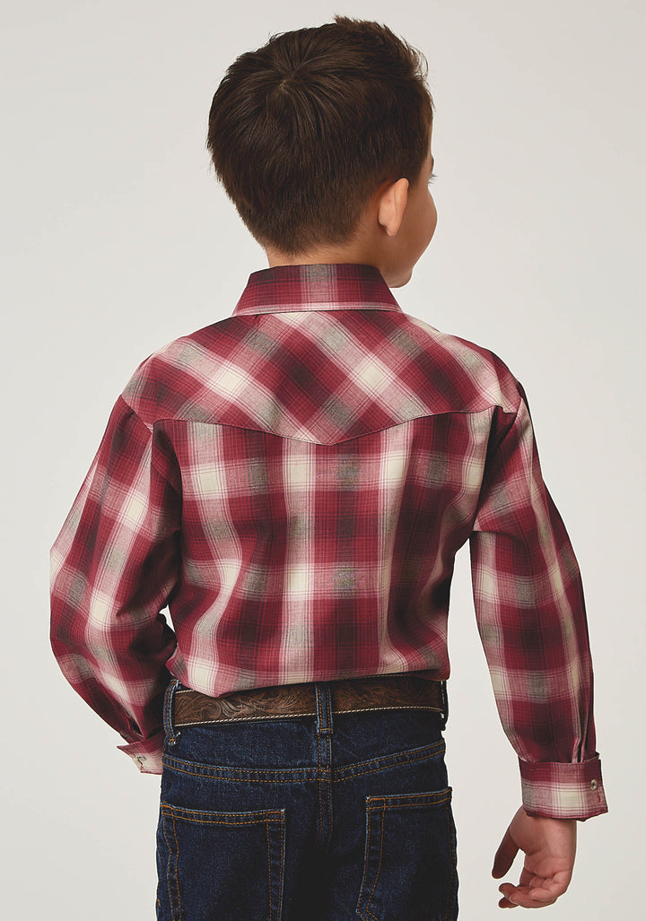 BOYS LONG SLEEVE SNAP RED PLAID WESTERN SHIRT