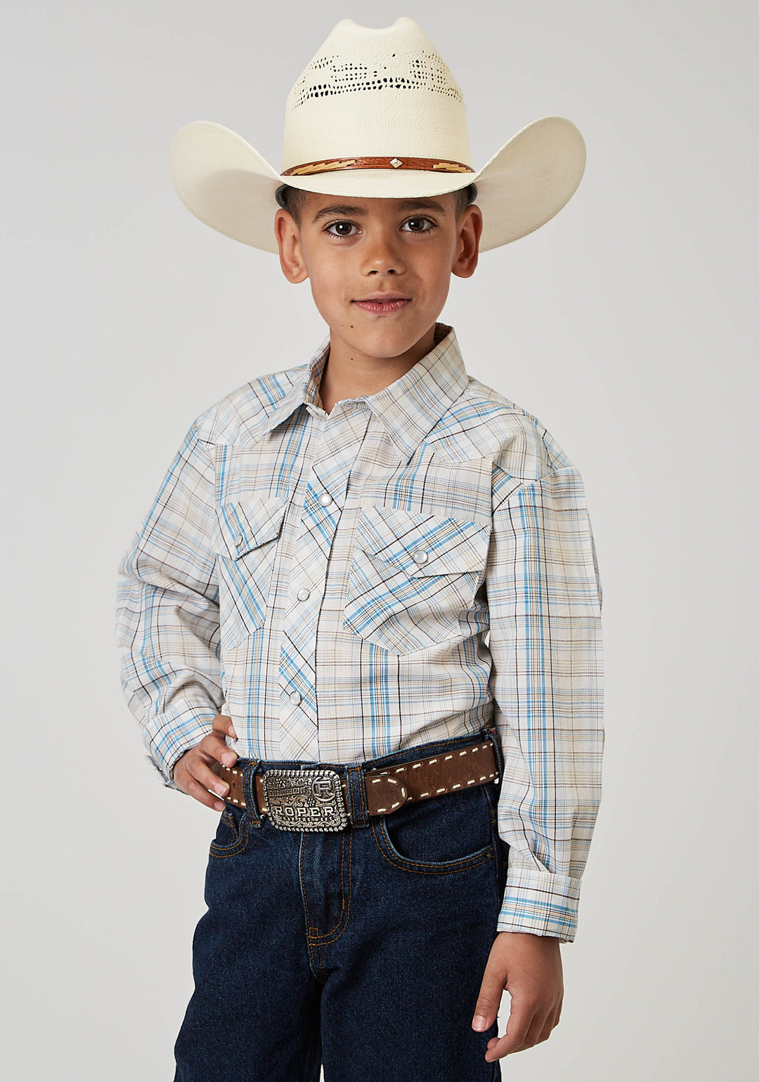 BOYS LONG SLEEVE SNAP MULTI PLAID WESTERN SHIRT