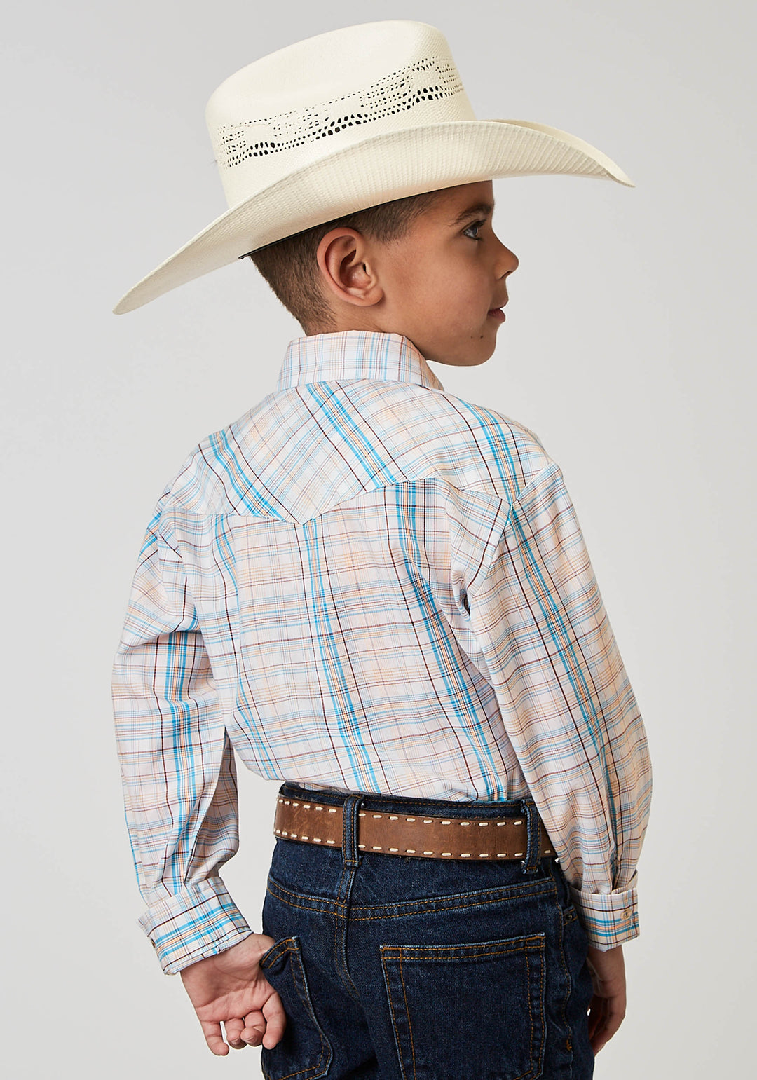 BOYS LONG SLEEVE SNAP MULTI PLAID WESTERN SHIRT