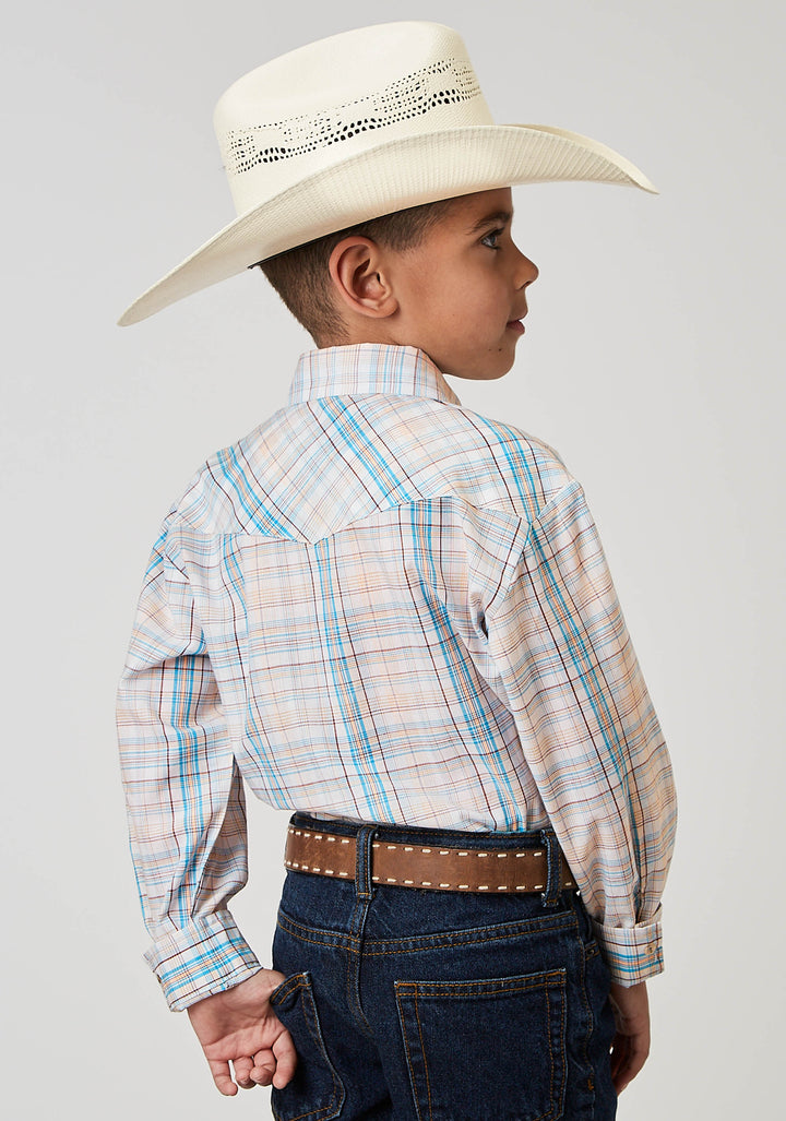 BOYS LONG SLEEVE SNAP MULTI PLAID WESTERN SHIRT