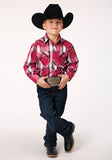 BOYS LONG SLEEVE SNAP RED BLACK AND WHITE PLAID WESTERN SHIRT