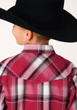 BOYS LONG SLEEVE SNAP RED BLACK AND WHITE PLAID WESTERN SHIRT