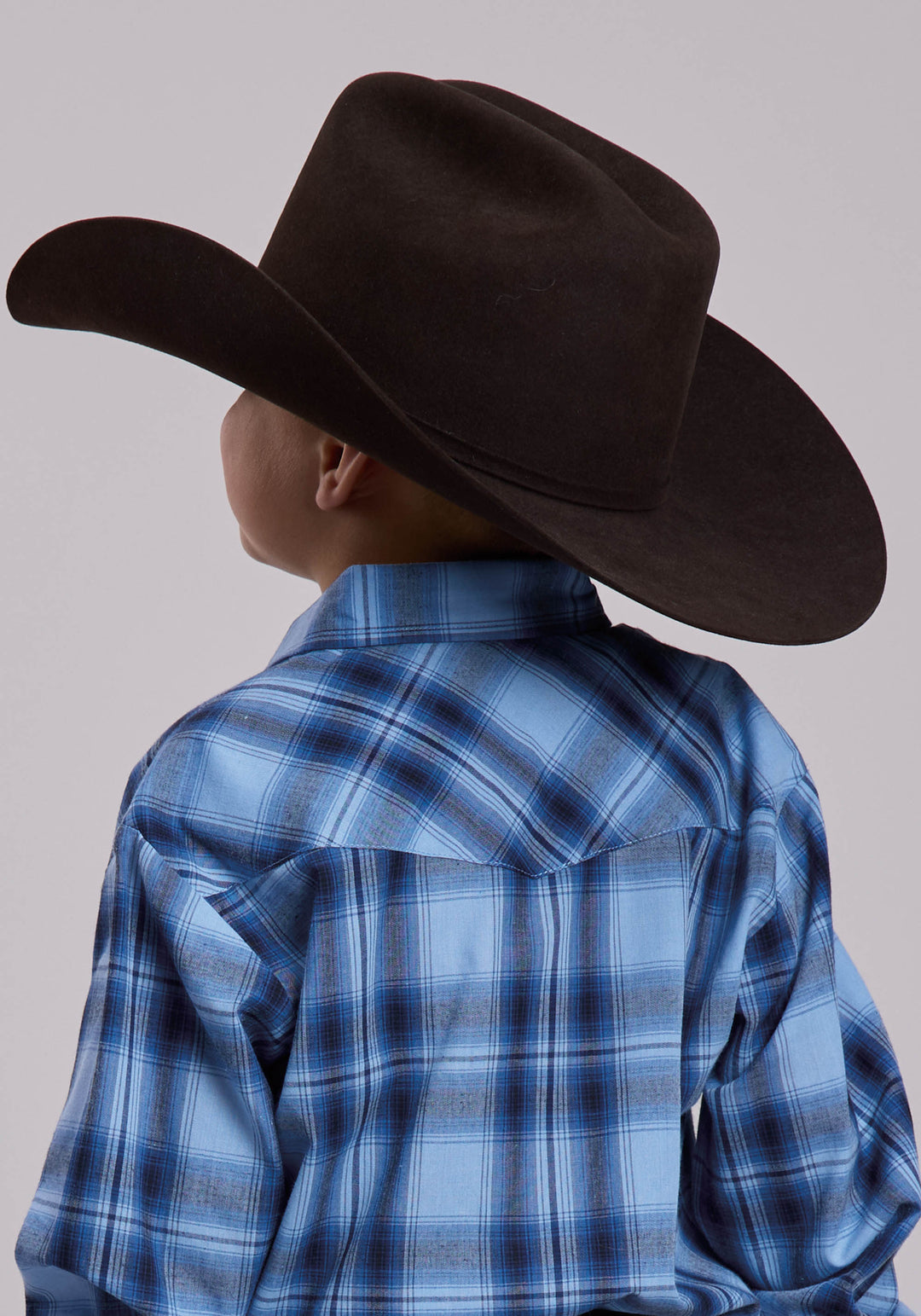 BOYS ROPER MULTI BLUE PLAID WESTERN SNAP SHIRT