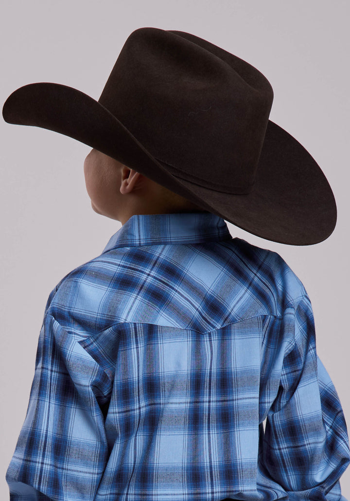 BOYS ROPER MULTI BLUE PLAID WESTERN SNAP SHIRT