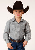 BOYS LONG SLEEVE SNAP CHARCOAL AND WHITE STRIPE WESTERN SHIRT