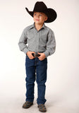 BOYS LONG SLEEVE SNAP CHARCOAL AND WHITE STRIPE WESTERN SHIRT