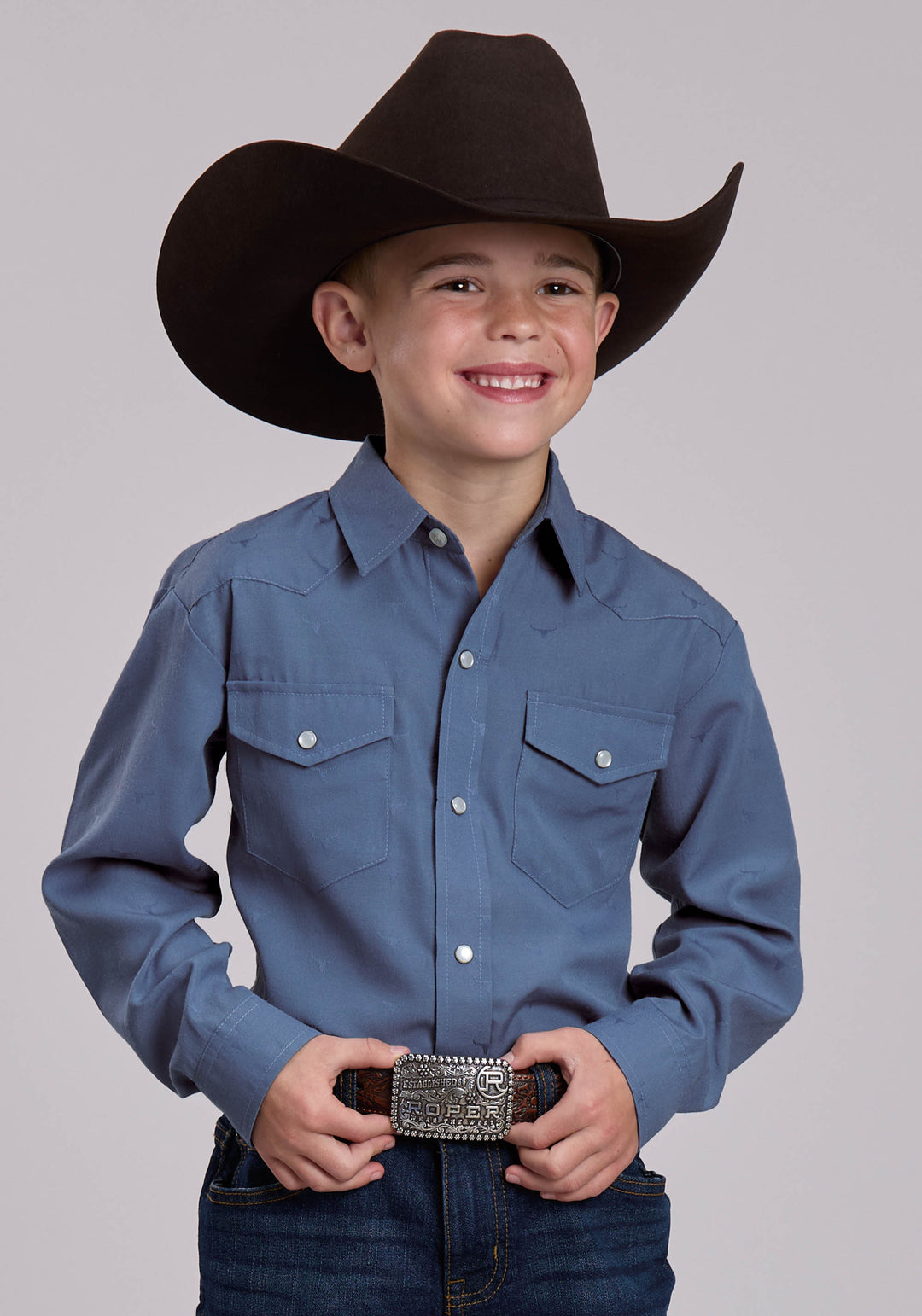 BOYS ROPER STEERHEAD BLUE WESTERN SNAP SHIRT