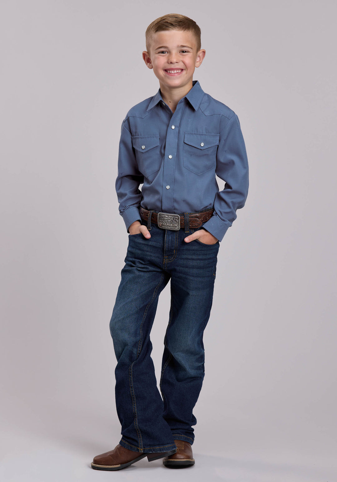 BOYS ROPER STEERHEAD BLUE WESTERN SNAP SHIRT