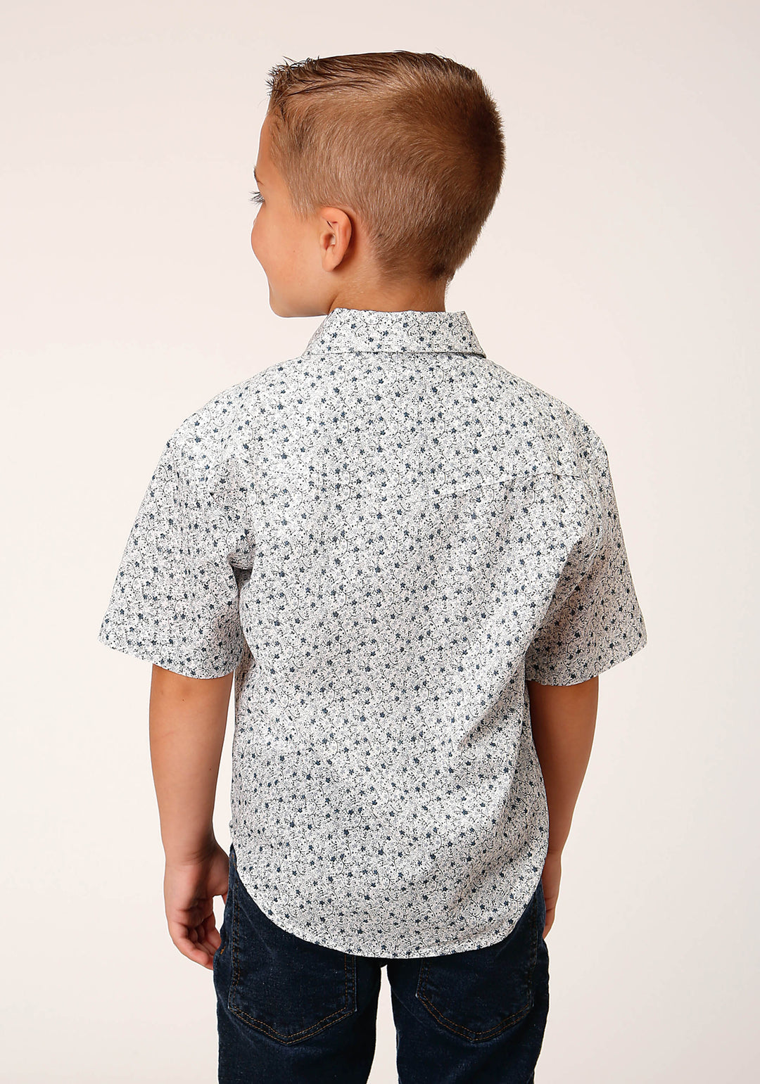 BOYS SHORT SLEEVE SNAP MULTI BLUE MINI FLORAL PRINT WESTERN SHIRT