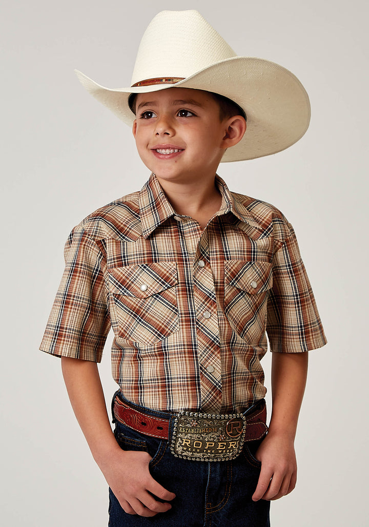 Boys Short Sleeve Snap Brown Plaid Western Shirt – Roper Apparel & Footwear