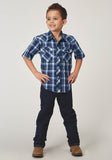 BOYS SHORT SLEEVE SNAP MIDNIGHT PLAID WESTERN SHIRT