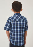 BOYS SHORT SLEEVE SNAP MIDNIGHT PLAID WESTERN SHIRT