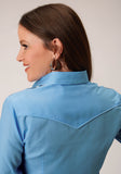 WOMENS LONG SLEEVE SNAP SOLID BROADCLOTH  HERITAGE BLUE WESTERN SHIRT