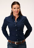 WOMENS LONG SLEEVE SNAP SOLID NAVY BLUE WESTERN SHIRT