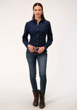 WOMENS LONG SLEEVE SNAP SOLID NAVY BLUE WESTERN SHIRT