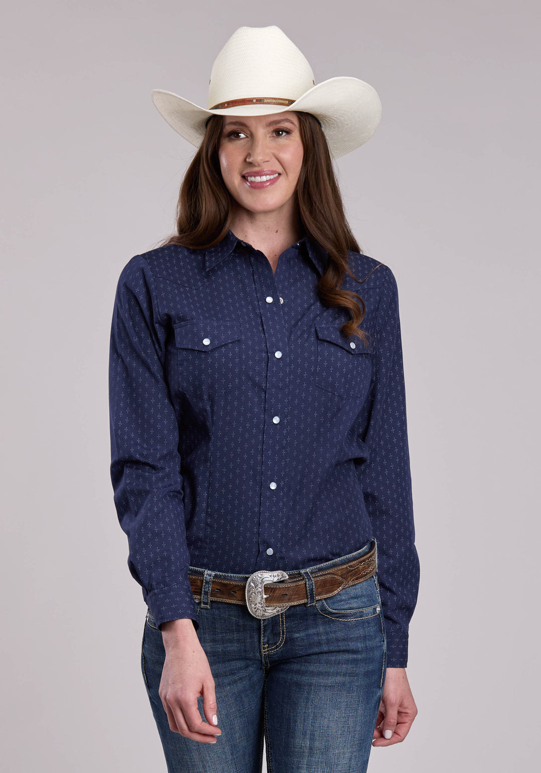 WOMENS ROPER DIAMOND DOTS PRINT LONG SLEEVE SNAP SHIRT