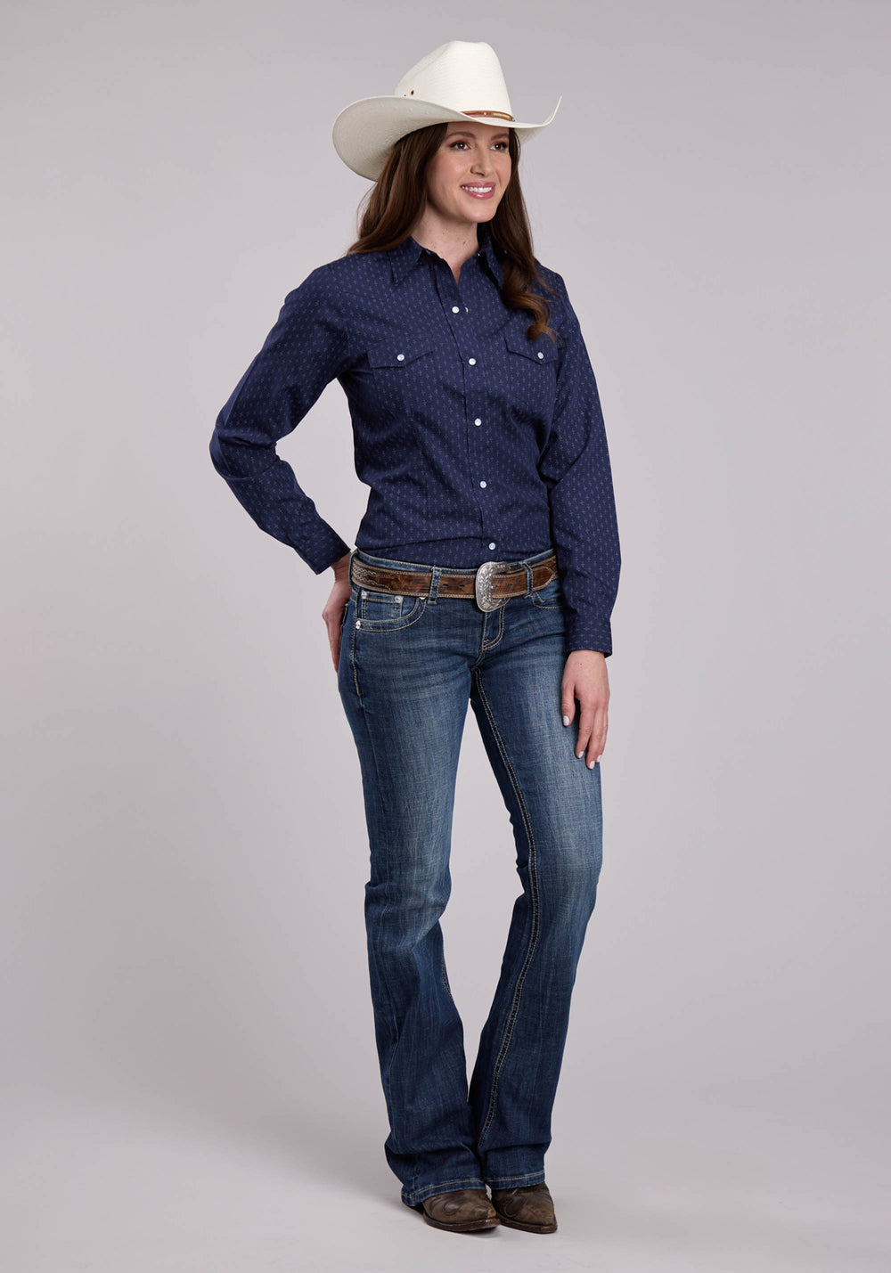 WOMENS ROPER DIAMOND DOTS PRINT LONG SLEEVE SNAP SHIRT