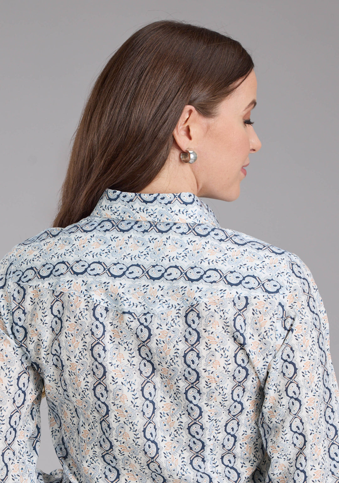 WOMENS PAISLEY TRELLIS PRINT LONG SLEEVE SNAP WESTERN SHIRT