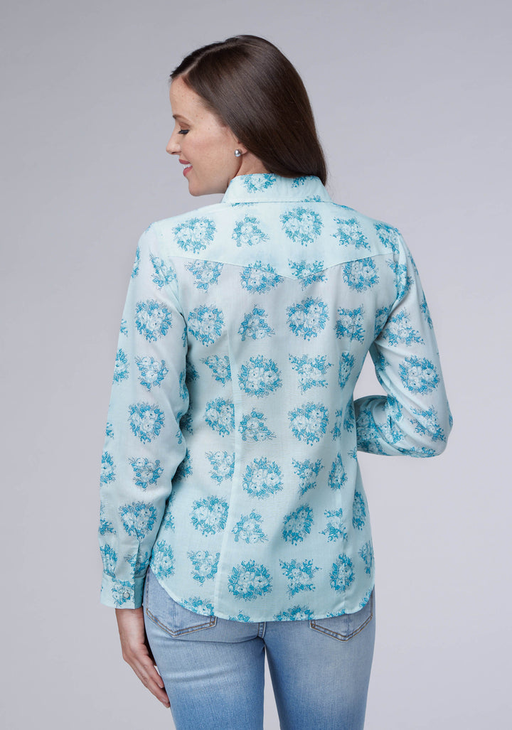 WOMENS MULTI BLUE FLORAL PRINT LONG SLEEVE SNAP WESTERN SHIRT