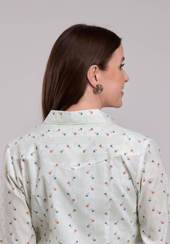 WOMENS ROPER CREAM FLORAL PRINT LONG SLEEVE SNAP SHIRT