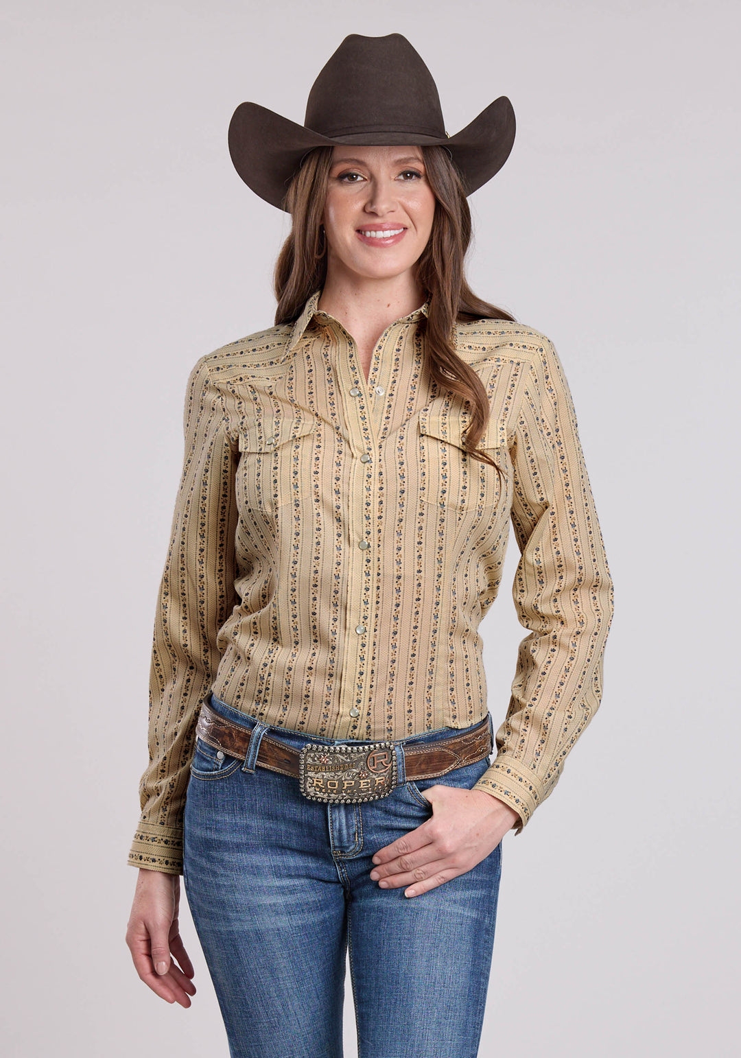 WOMENS LONG SLEEVE SNAP WALLPAPER FLORAL PRINT WESTERN SHIRT