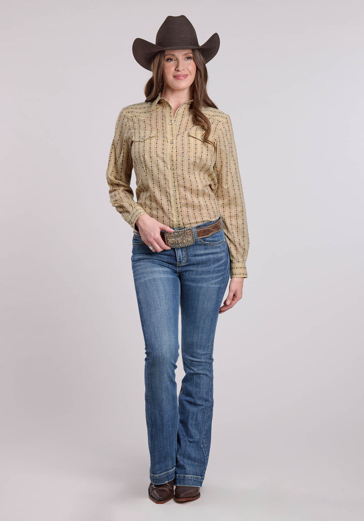 WOMENS LONG SLEEVE SNAP WALLPAPER FLORAL PRINT WESTERN SHIRT