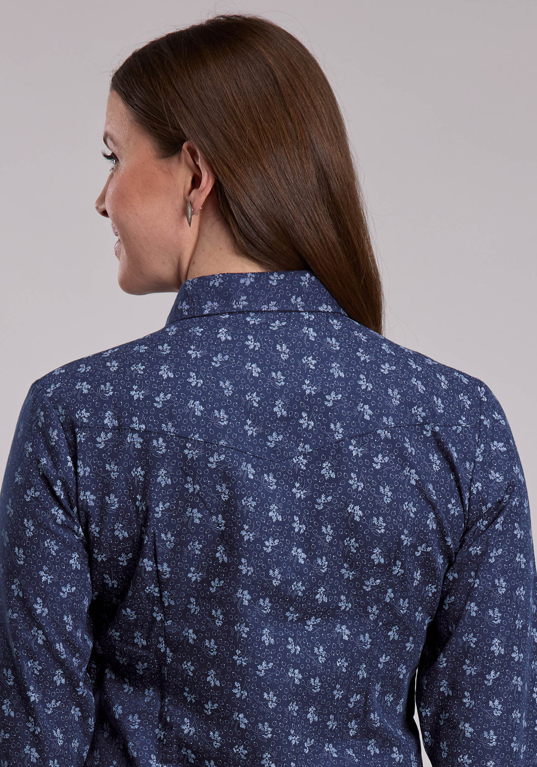 WOMENS ROPER NAVY AND LIGHT GREY FLORAL PRINT WESTERN SNAP SHIRT