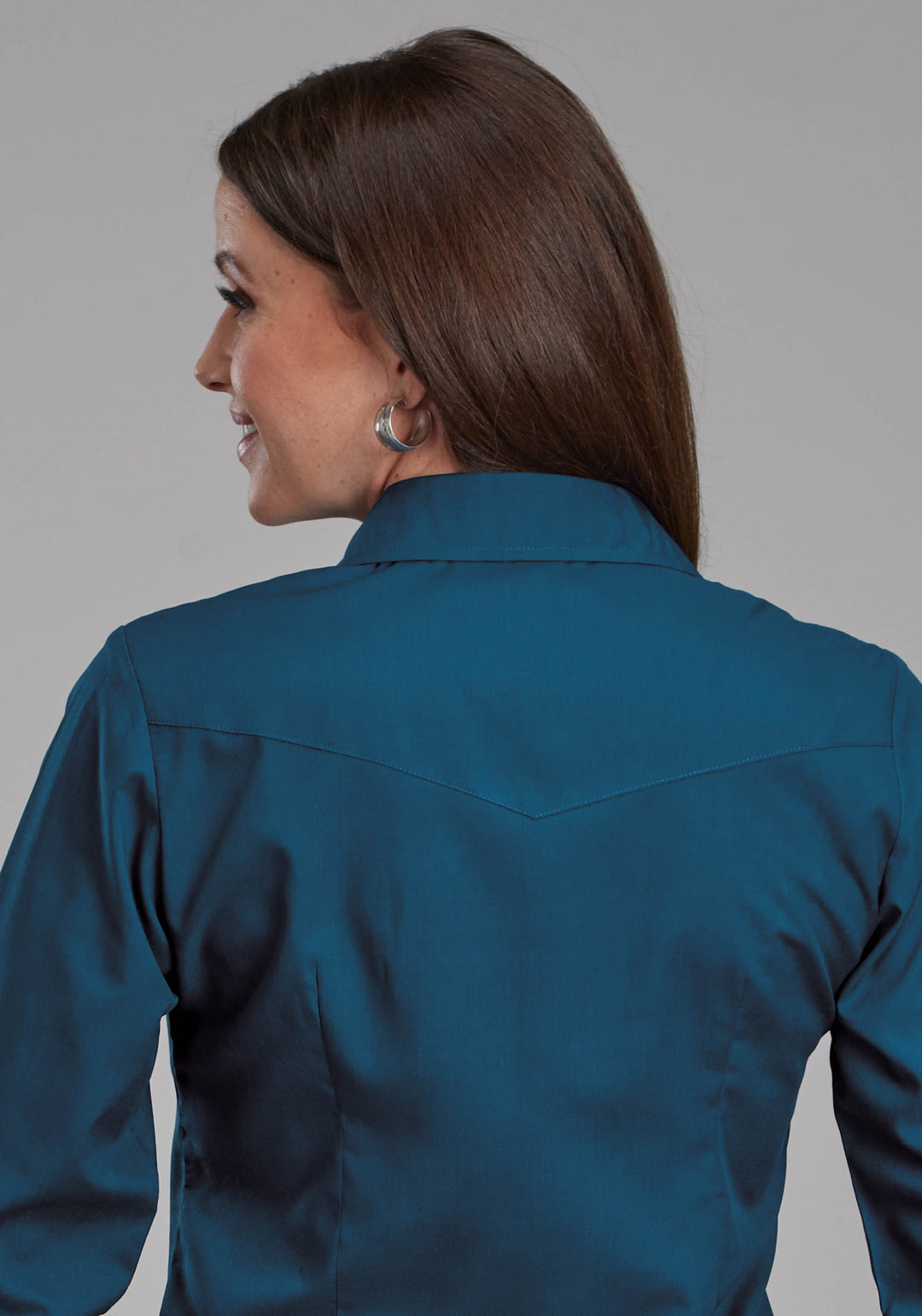 WOMENS SOLID BLUE STEEL LONG SLEEVE SNAP WESTERN SHIRT