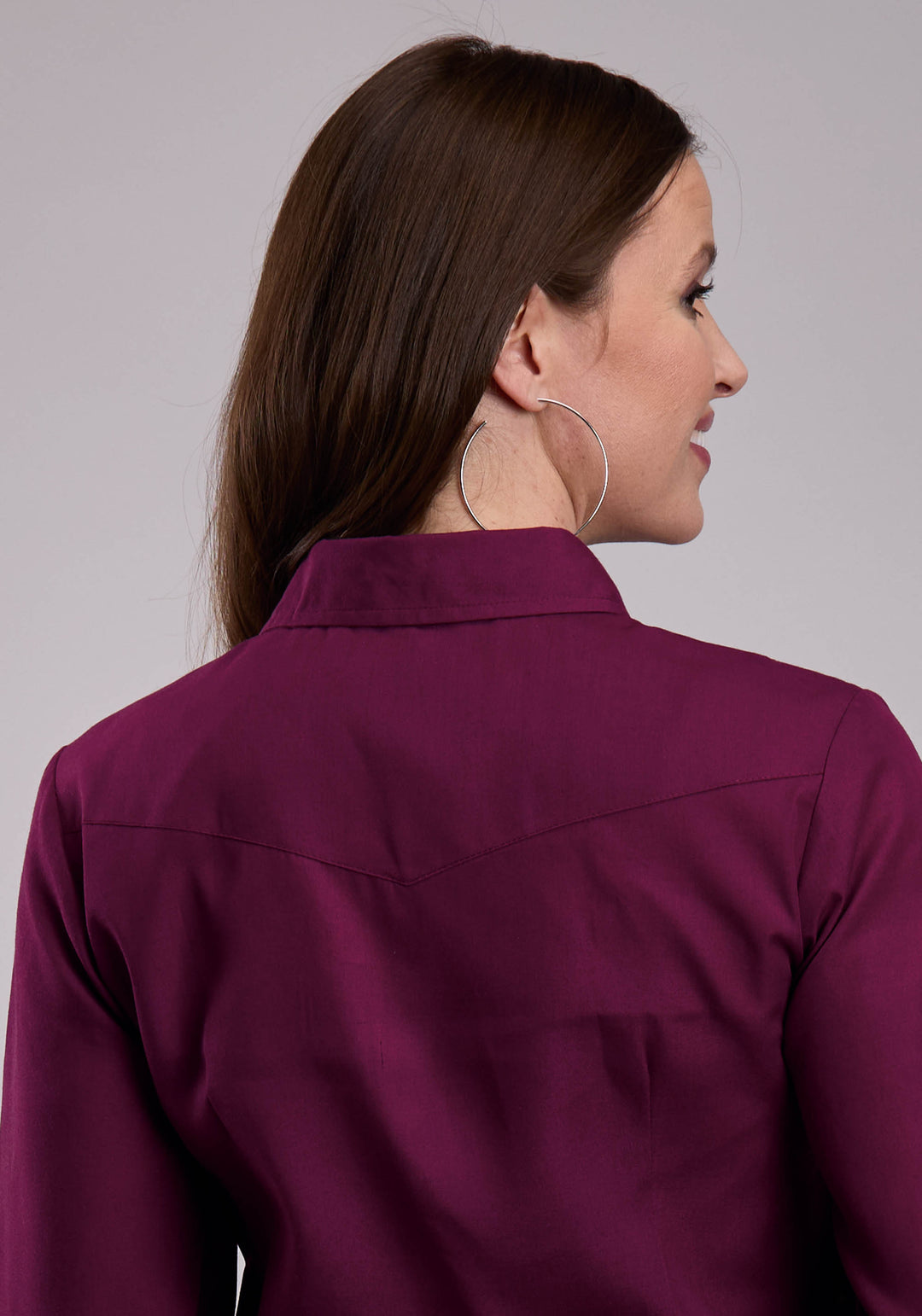 WOMENS LONG SLEEVE SNAP SOLID BROADCLOTH - WINE WESTERN SHIRT