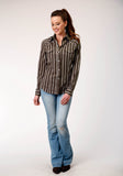 WOMENS LONG SLEEVE SNAP CHOCOLATE STRIPE WESTERN SHIRT