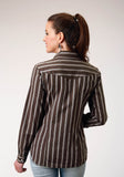 WOMENS LONG SLEEVE SNAP CHOCOLATE STRIPE WESTERN SHIRT