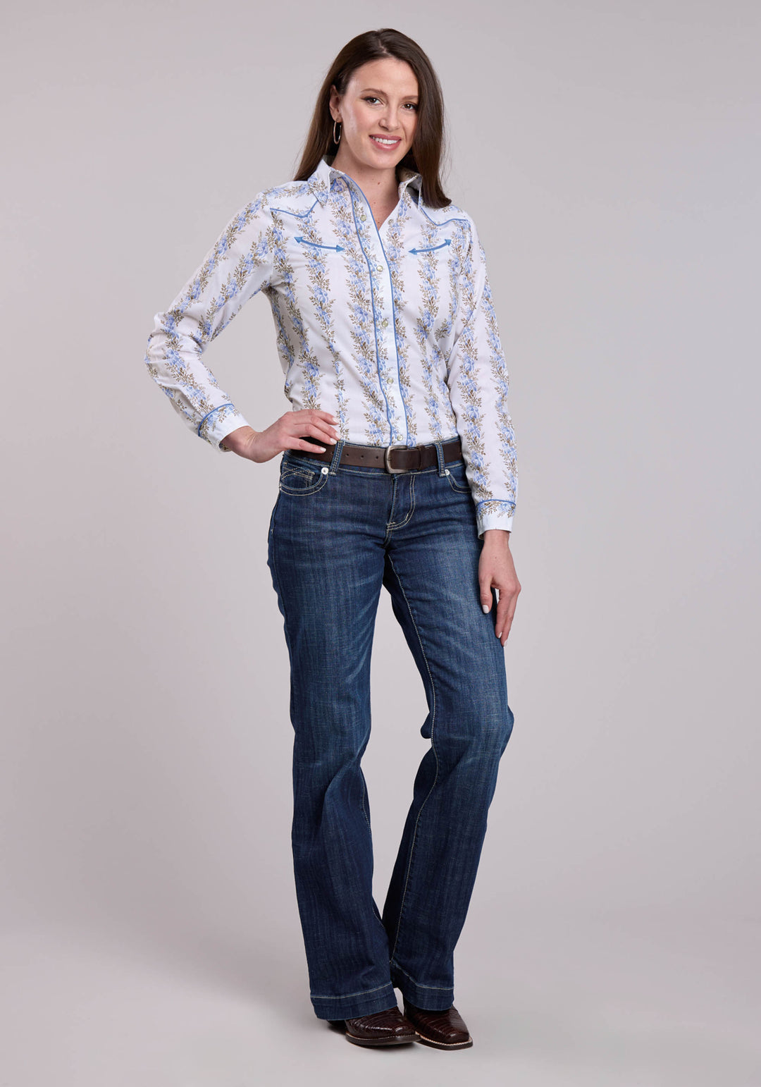 WOMENS ROPER FLORAL STRIPE LONG SLEEVE SNAP SHIRT