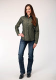 WOMENS LONG SLEEVE SNAP GREY FLORAL TONE ON TONE STRIP WESTERN SHIRT WITH SOLID PIPING AND SMILE POCKETS