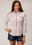 WOMENS LONG SLEEVE SNAP WHITE AND RED FLORAL PRINT WESTERN SHIRT