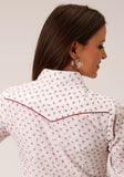 WOMENS LONG SLEEVE SNAP WHITE AND RED FLORAL PRINT WESTERN SHIRT