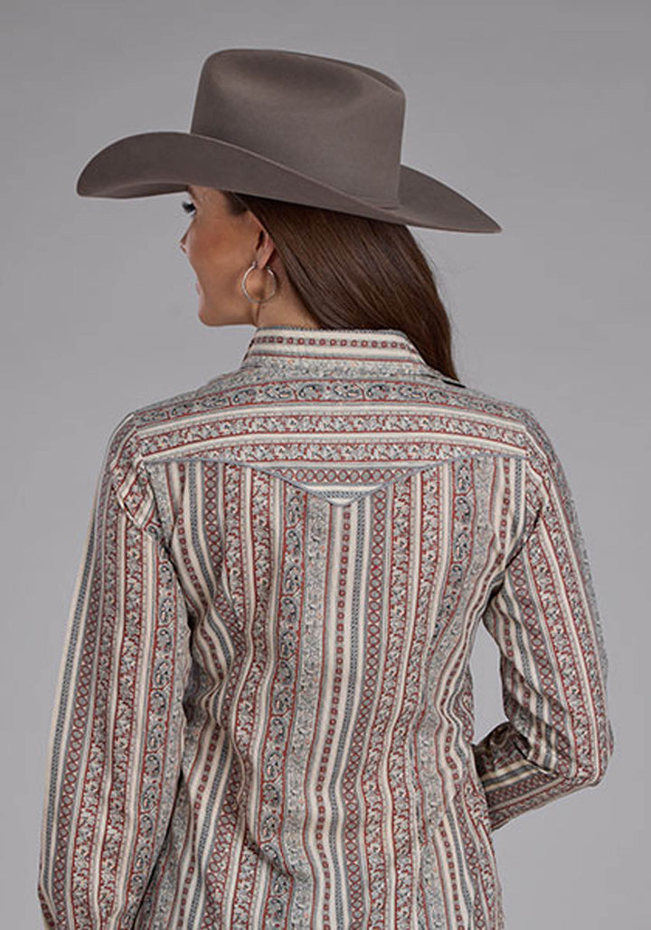 WOMENS LONG SLEEVE SNAP WALLPAPER PRINT WESTERN SHIRT