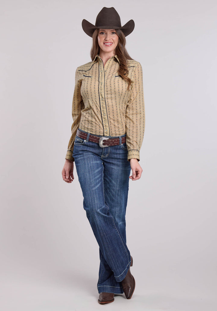 WOMENS LONG SLEEVE SNAP WALLPAPER FLORAL PRINT WESTERN SHIRT