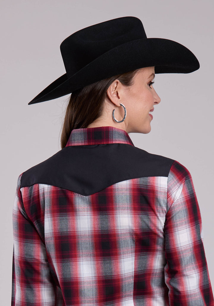 WOMENS ROPER BLACK RED  WHITE LONG SLEEVE SNAP SHIRT