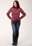 WOMENS LONG SLEEVE SNAP BRIGHT RED PLAID WESTERN SHIRT