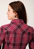 WOMENS LONG SLEEVE SNAP BRIGHT RED PLAID WESTERN SHIRT