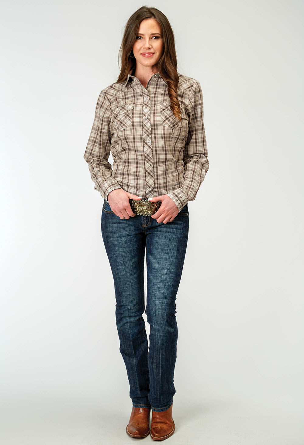 WOMENS LONG SLEEVE SNAP DESERT PLAID WESTERN SHIRT