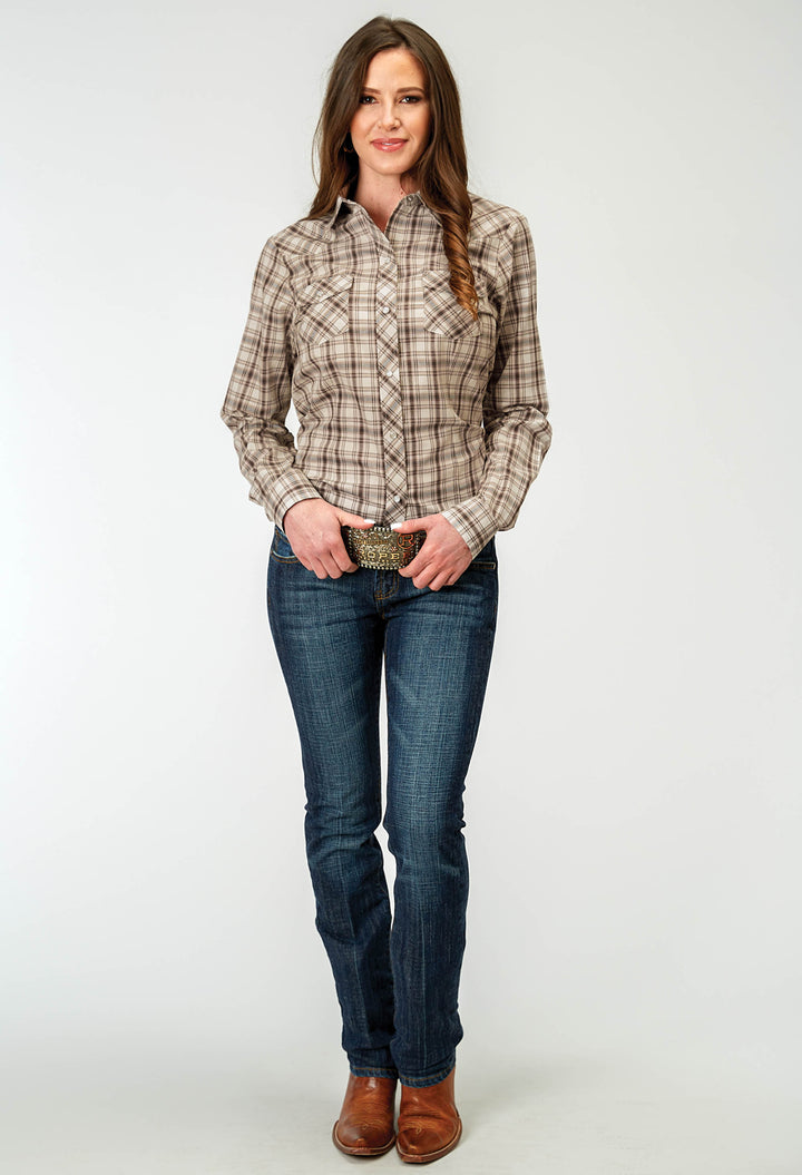 WOMENS LONG SLEEVE SNAP DESERT PLAID WESTERN SHIRT