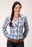 WOMENS LONG SLEEVE SNAP PERI  CREAM AND TAN PLAID WESTERN SHIRT