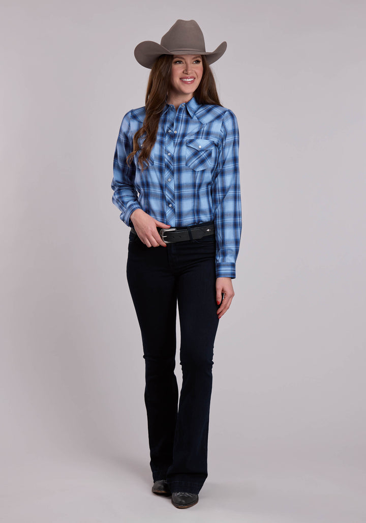 WOMENS ROPER MULTI BLUE PLAID WESTERN SNAP SHIRT