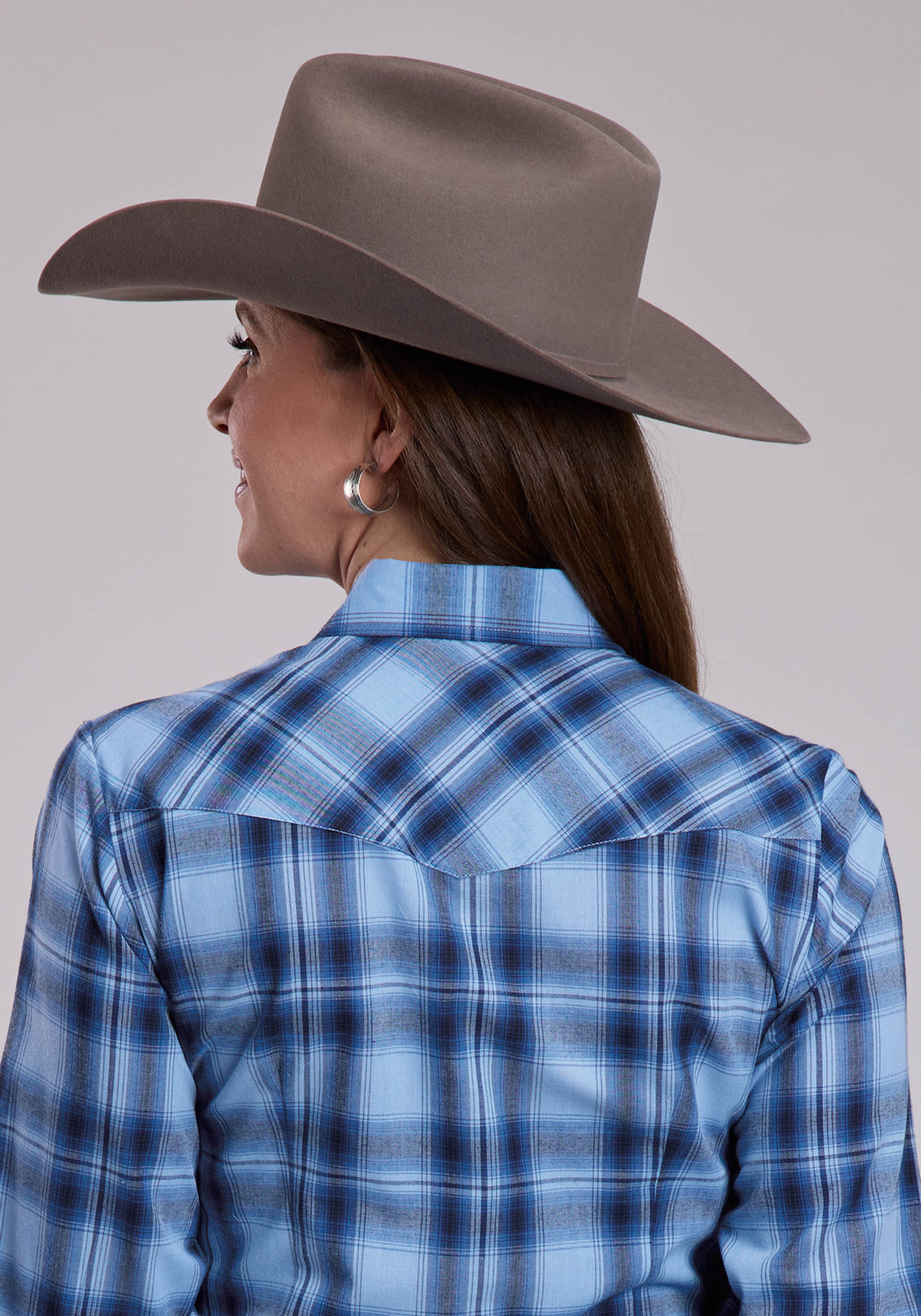 WOMENS ROPER MULTI BLUE PLAID WESTERN SNAP SHIRT