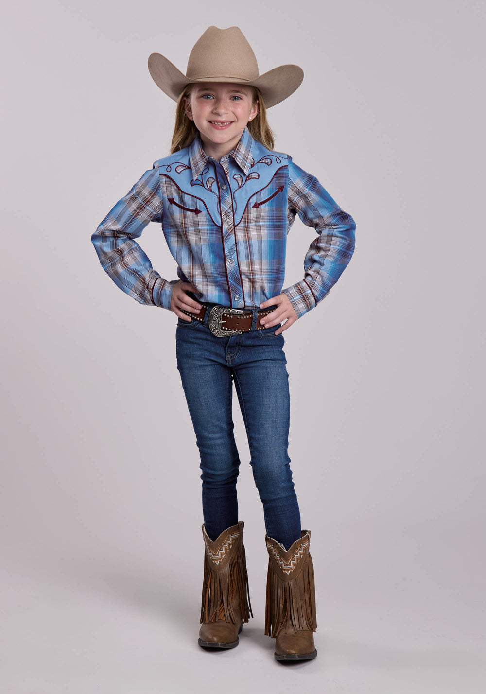 GIRLS ROPER MADRAS PLAID PLAID LONG SLEEVE SNAP SHIRT