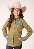 GIRLS LONG SLEEVE SNAP BUTTERSCOTCH TURQUOISE PLAID WESTERN SHIRT